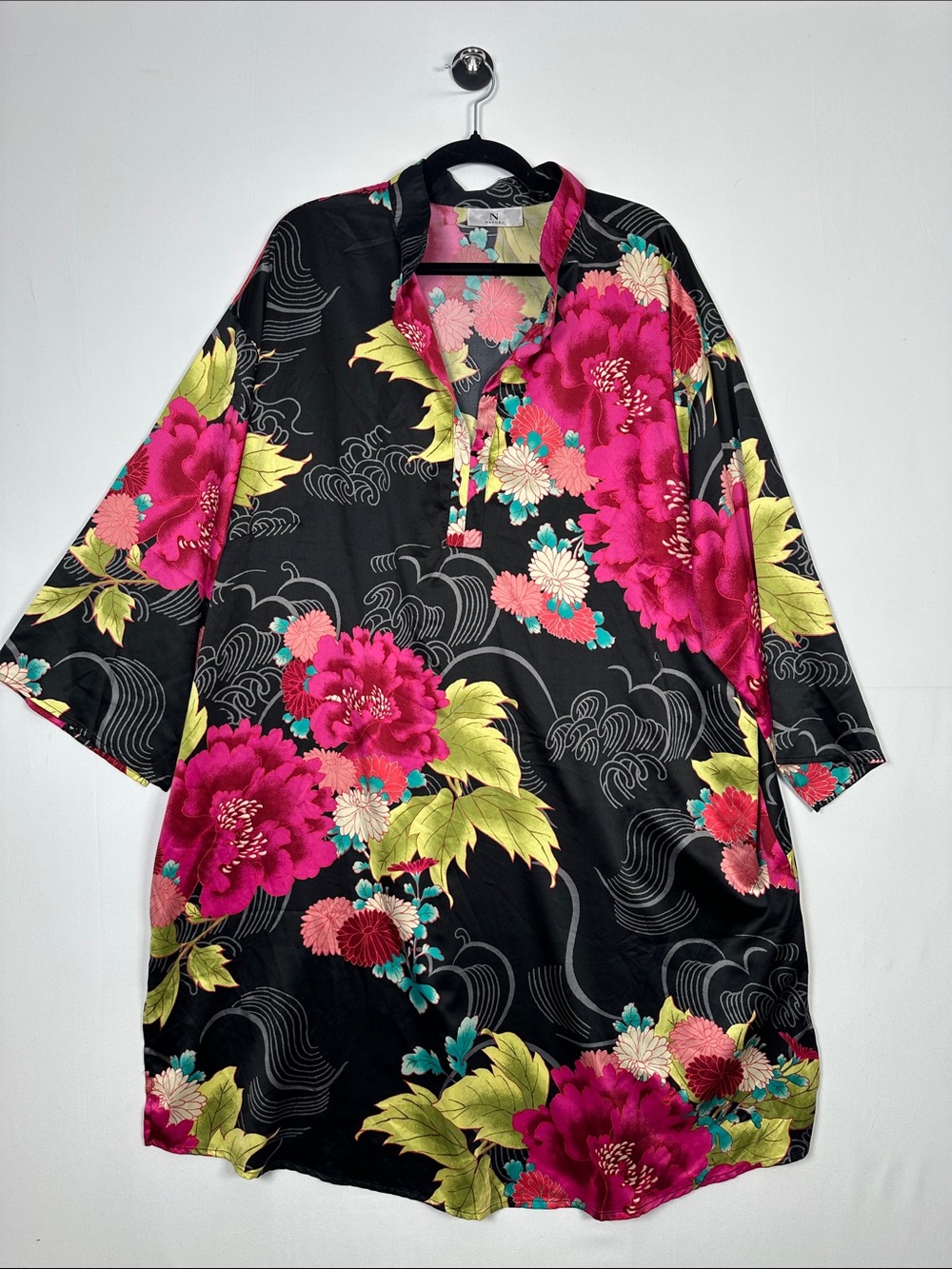 Natori Floral Caftan Tunic Dress Black Multicolor Size 1X